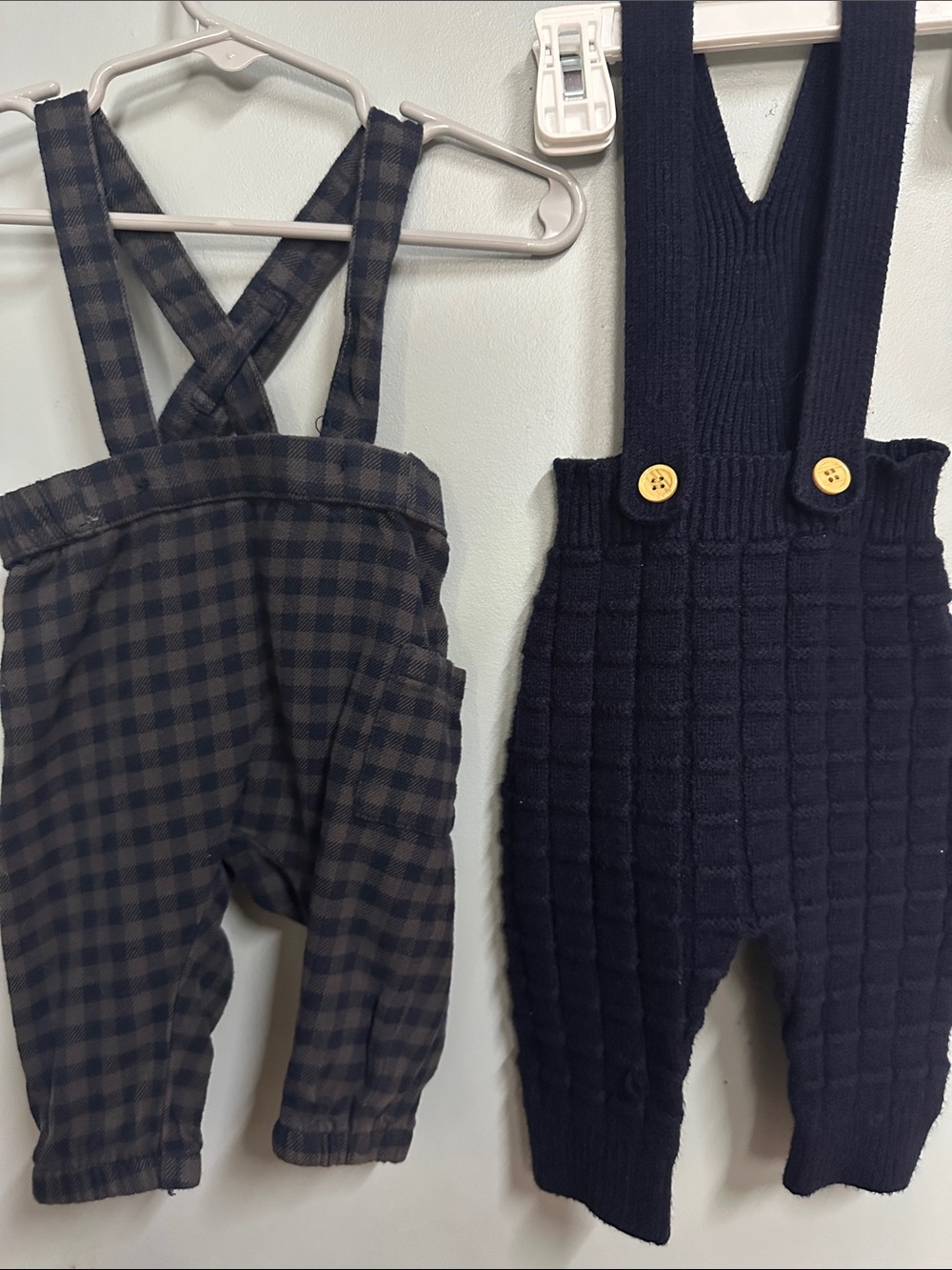 Kids Navy Knit Suspender Pants - Cozy Button Detail 2pcs